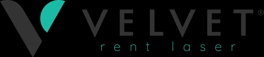 Velvet Rent Laser logo (laser hair-removal equipment rental) — brand identity designed by Estudio Furia