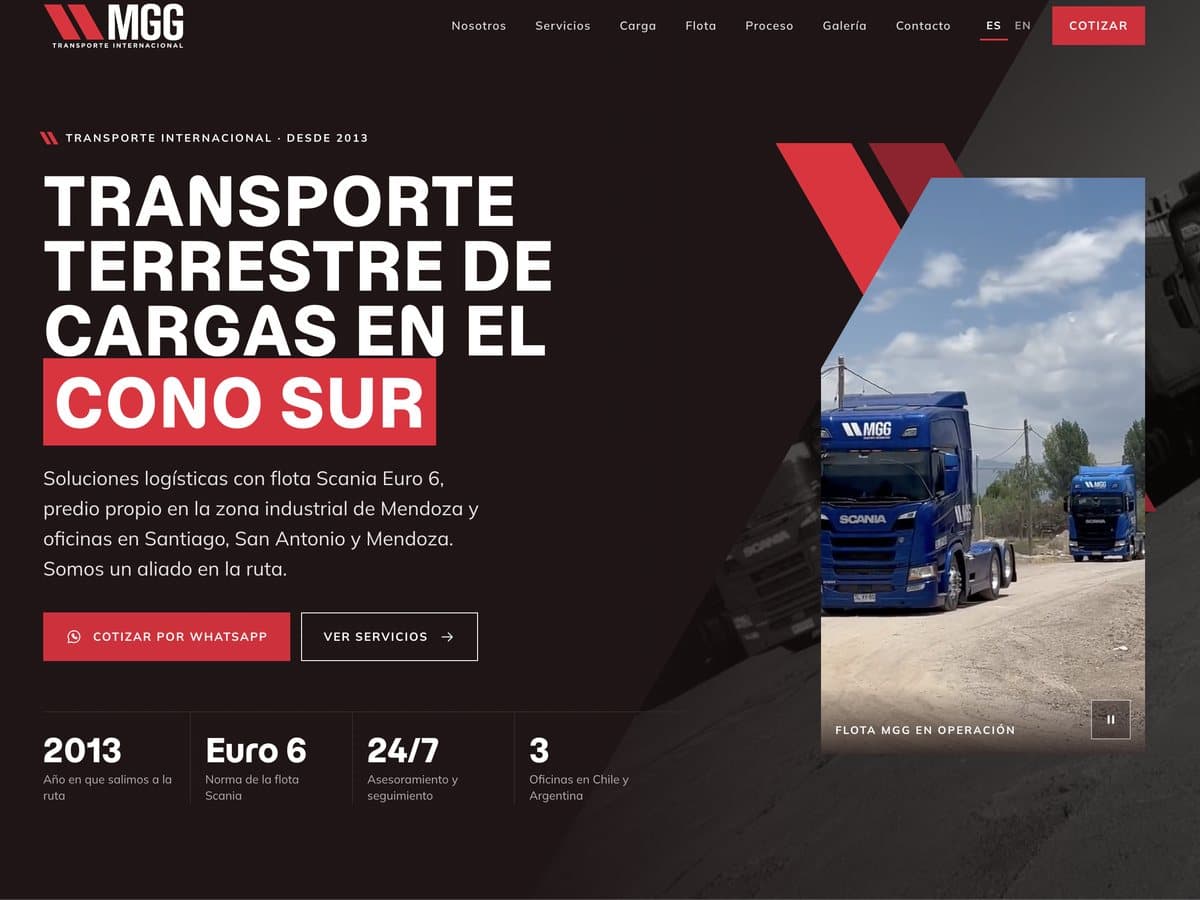MGG Transporte Internacional — Sitio web · Chile y Argentina